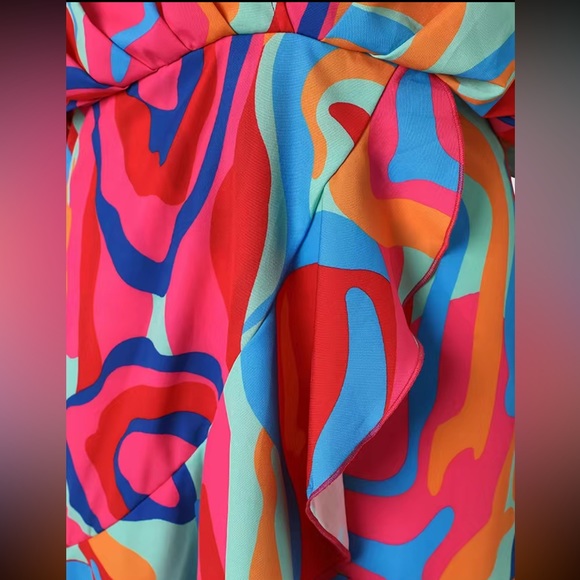 Color Block Ruffle Dress, V-neck Dress size small - Picture 2 of 5